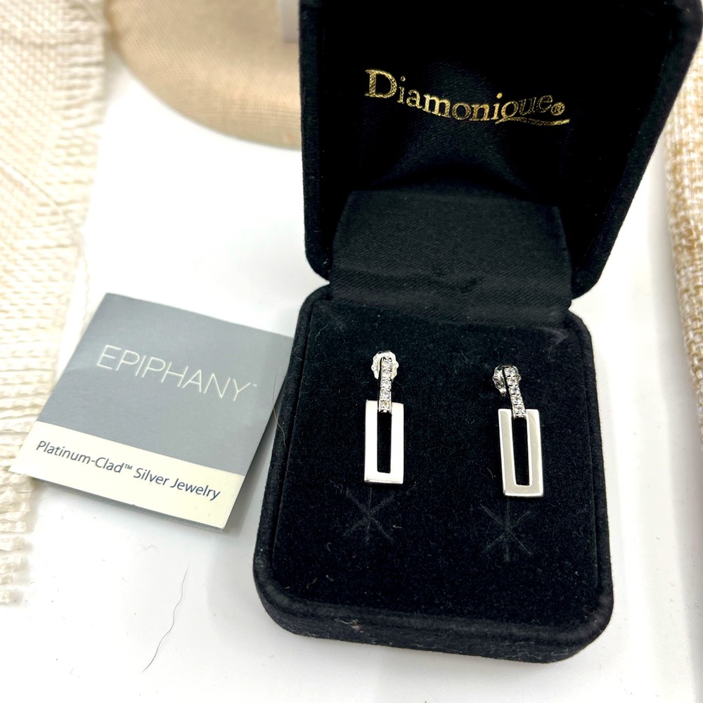 Vintage Epiphany Diamonique Platinum-Clad Sterling Silver Earrings